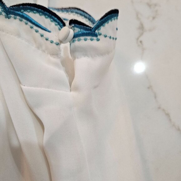 White House Black Market Small Boho Turquoise Embroidered Top Camisole - Picture 4 of 7